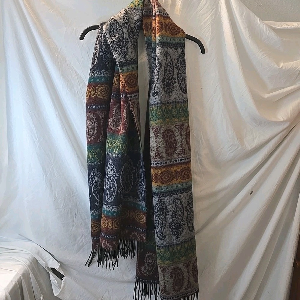 Made In Italy Paisley Scarf/shawl Fringe Trim Multicolor Boho Wrap